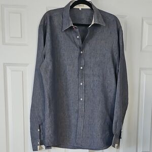 Vanity Blue 100% Linen Buttondown Size XXL